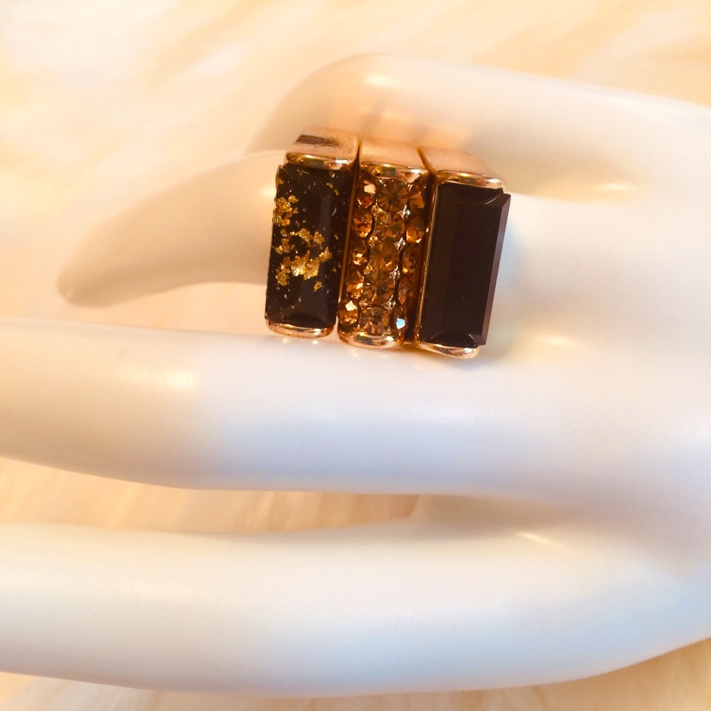 Rings lot of 3 black/Amber/gold faux Sz 7 1/2 & 8